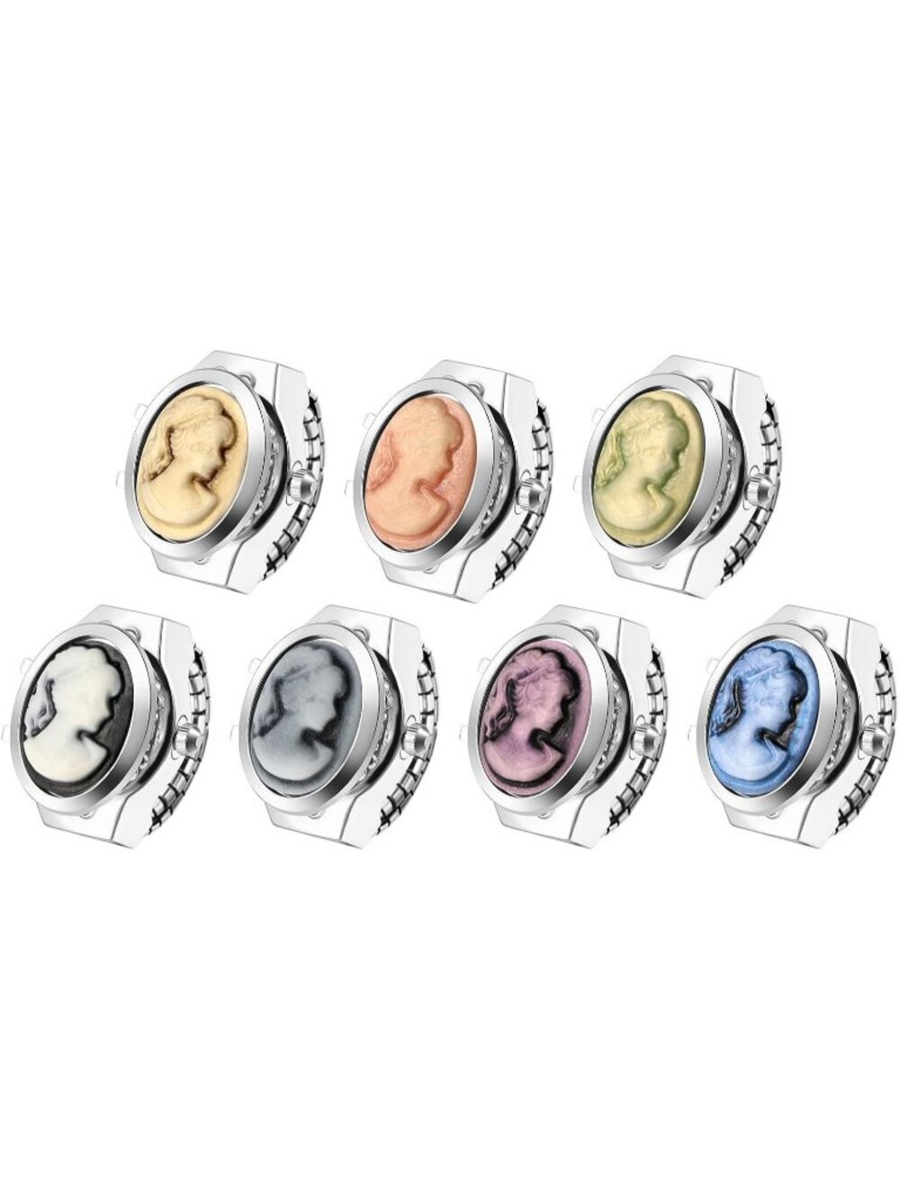 Unisex Pink Analog Quartz Flip Cover Stainless Steel Stretchy Finger Ring Watch - Picture 7 of 7